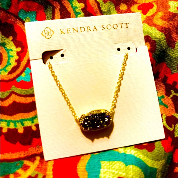 NWT KENDRA SCOTT ELISA Necklace Gold Black Drusy